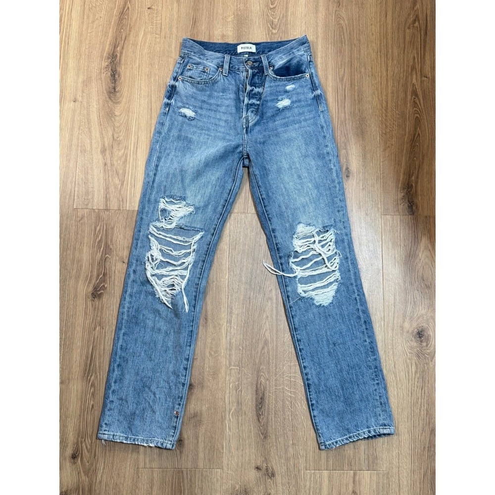 Pistola Anthropologie Cassie Jeans Distressed High Rise Straight Women  24